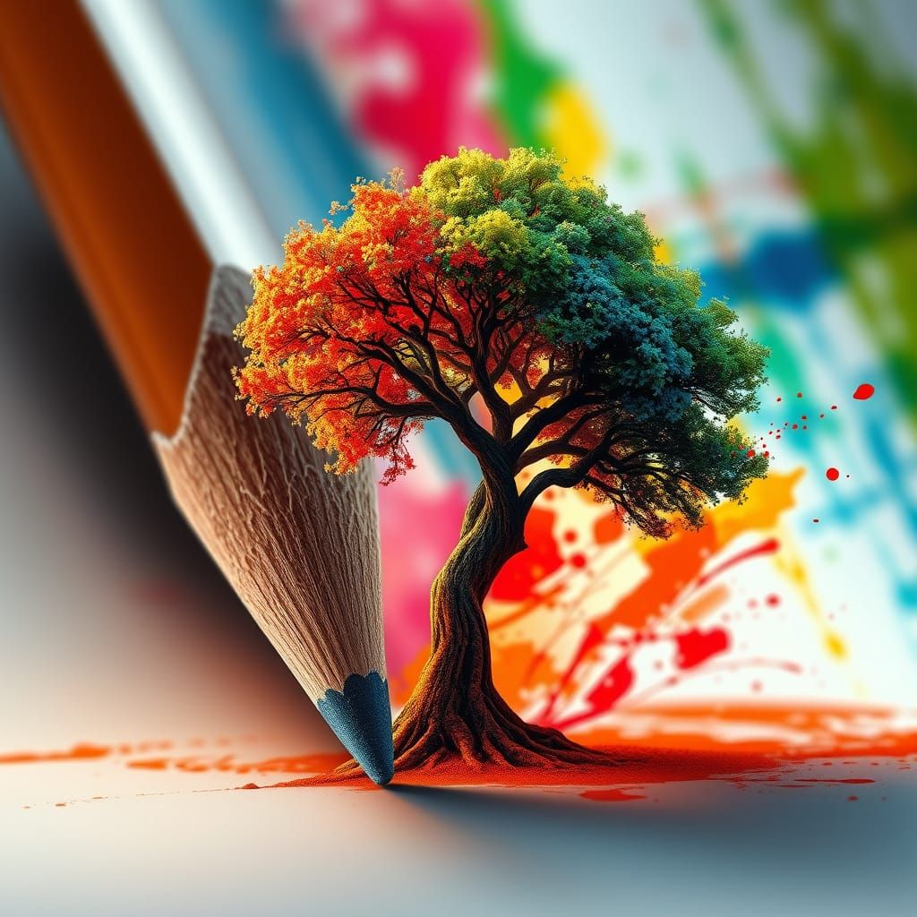 Pencil Transforms into Tree and Hand in Hyperrealistic Art