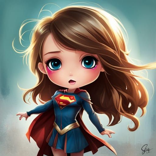 Chibi Supergirl Street Style, Detailed Digital Art