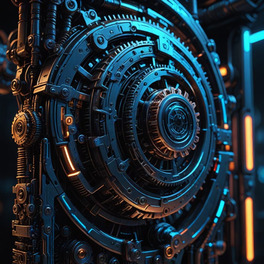 Gears Exposed in Cyberpunk Mechanical Tail