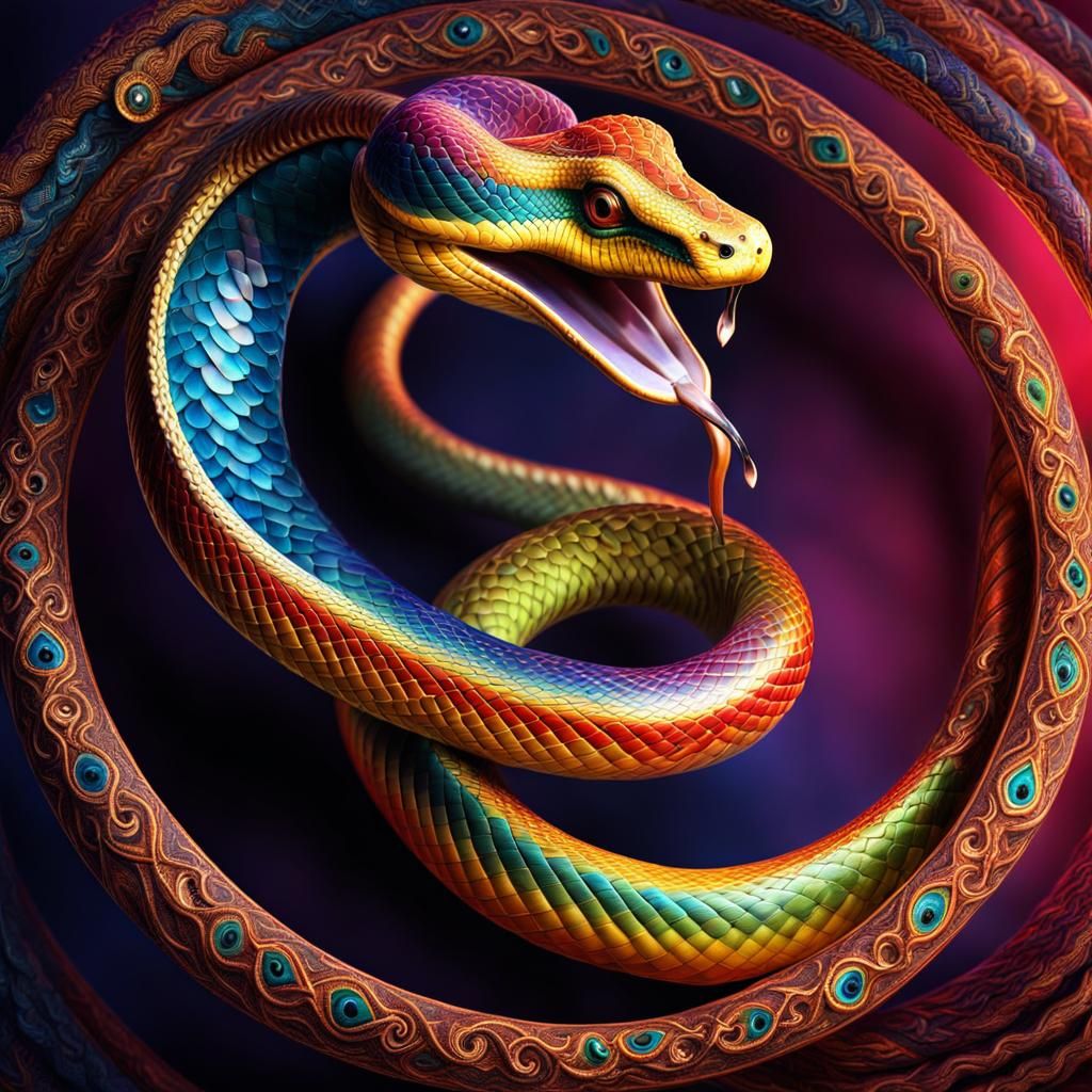 Colorful Snake Dancing to Flute: Surreal Photo