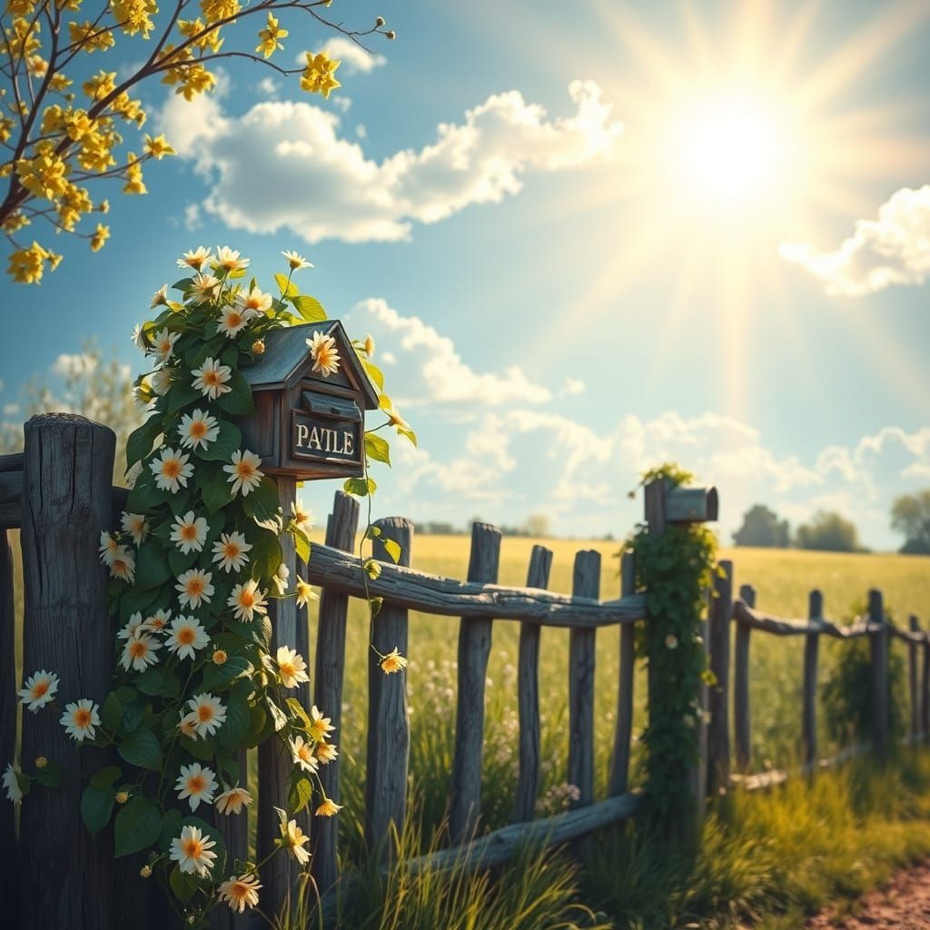 Serene Spring Florals Along Weathered Wooden Fence