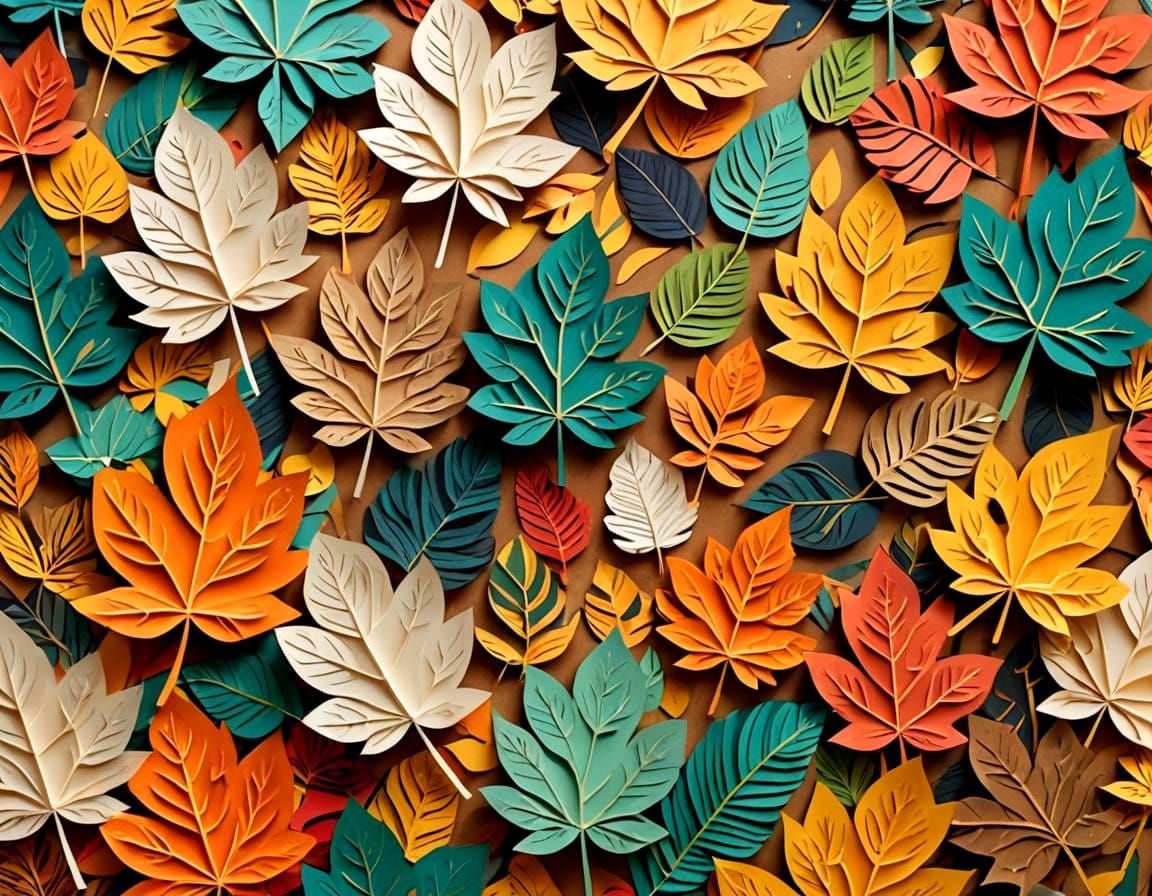 Colorful Collage of Paper Leaves Forming Fall Tree