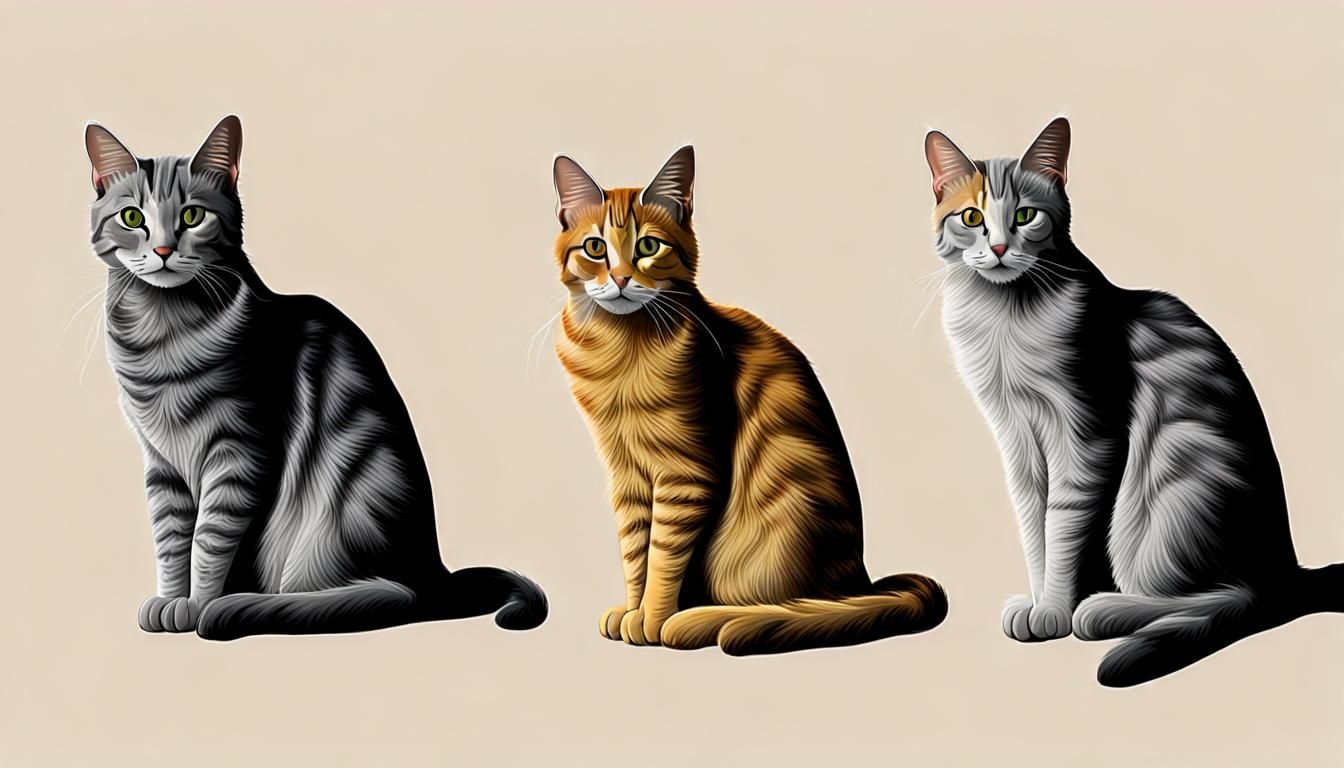 Three Tabby Cats: Gray and Gold Hues
