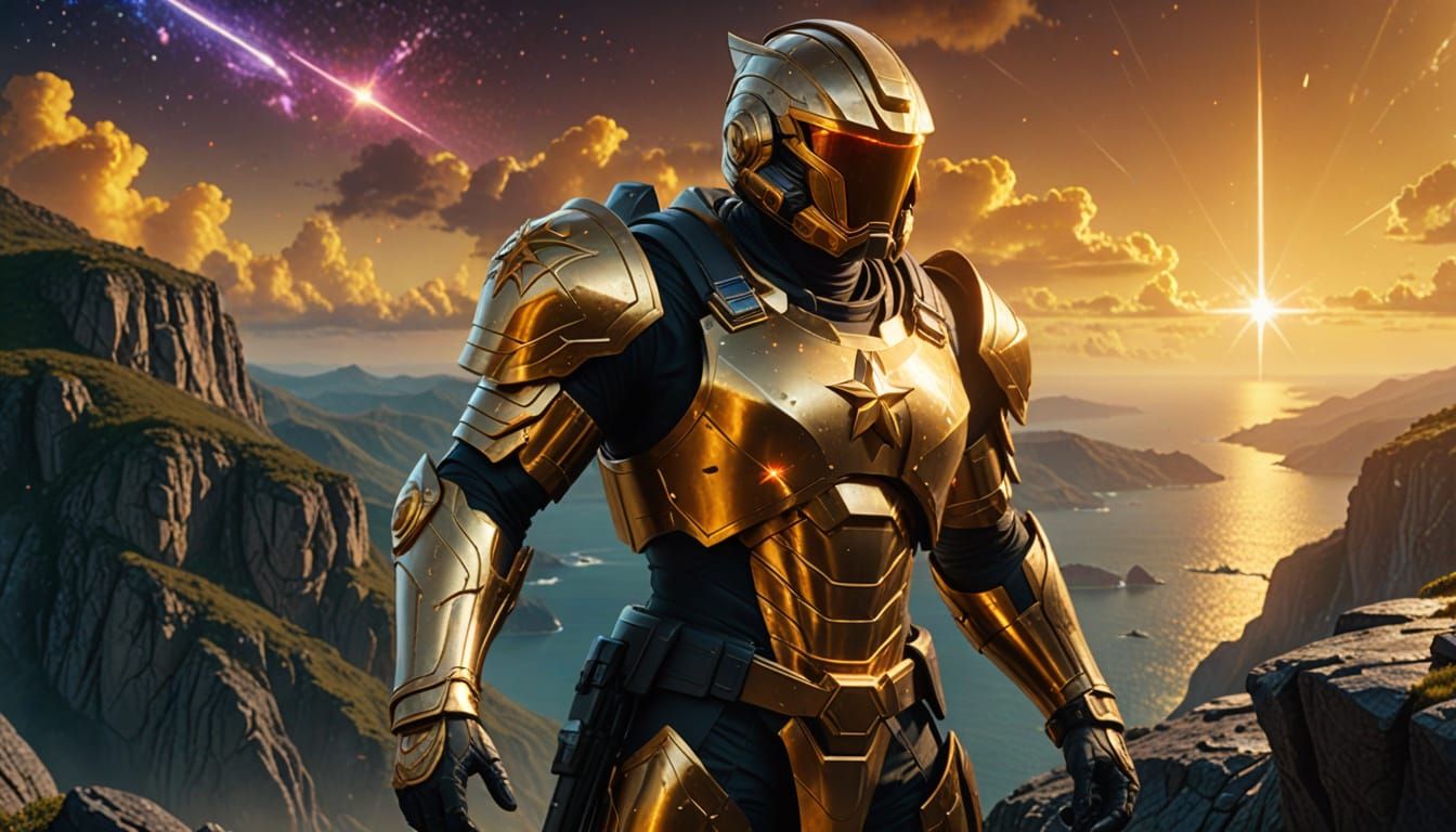 Star Soldier on Cliff: Epic Digital Matte Painting