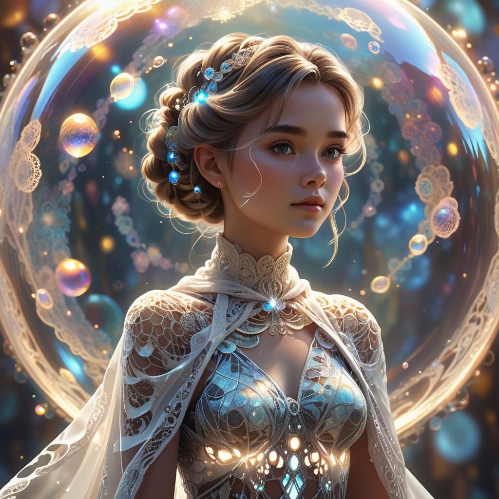 Fantasy Woman in Pixel Art with Fractal Background