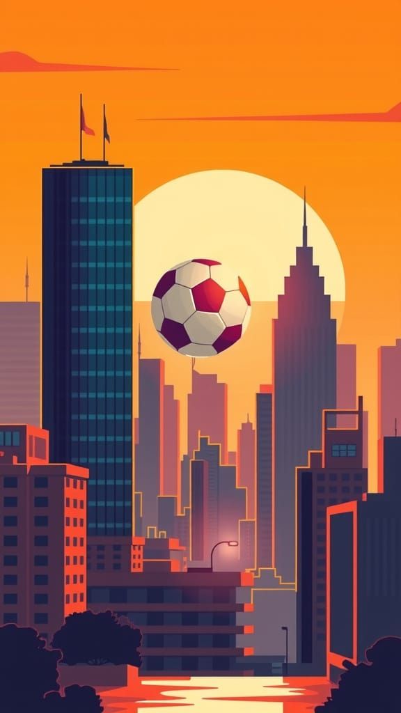 abstract city skyline in warm sunset colors