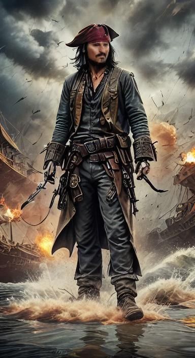 Pirate Captain Surveys the Horizon Aboard Ship