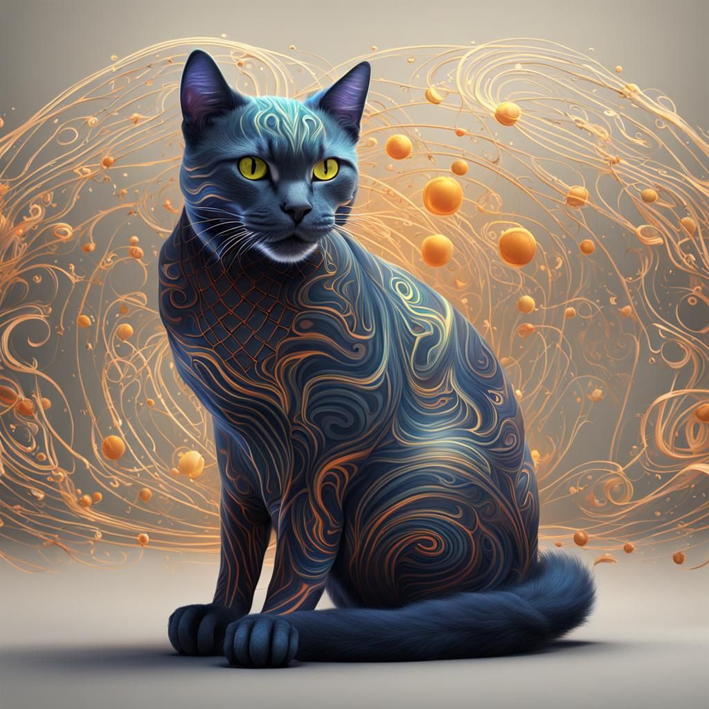 Cat with Curved Lines in Detailed Matte Painting