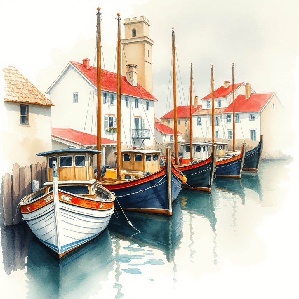 Abstract Watercolor: 1800s Harbor Scene
