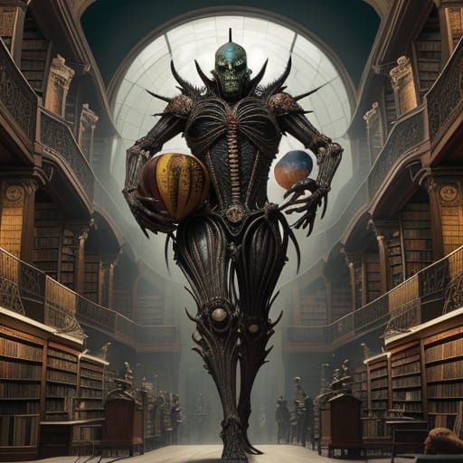 Balloons in Library: A Renaissance Surrealist Painting