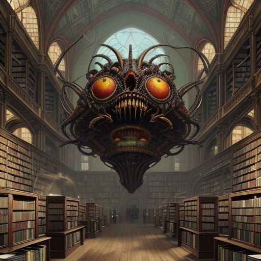 Renaissance Painting of Balloon in Library