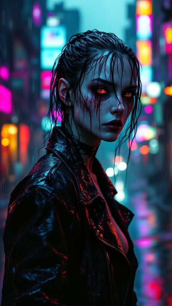 Spectral Banshee Emerges from Ruined Cityscape in Neon Hues