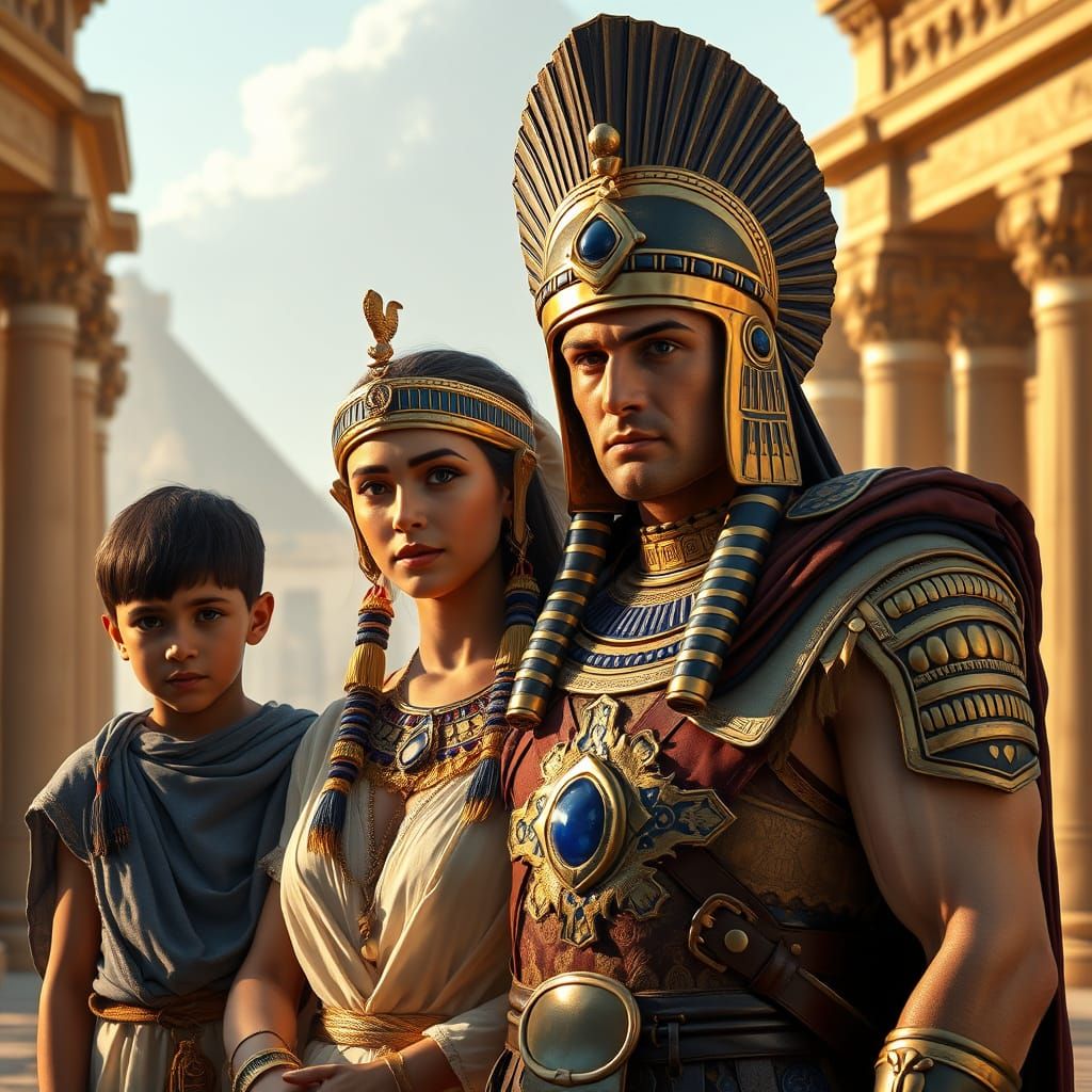 Ancient Egyptian Queen with Roman Soldier and Children in Go...