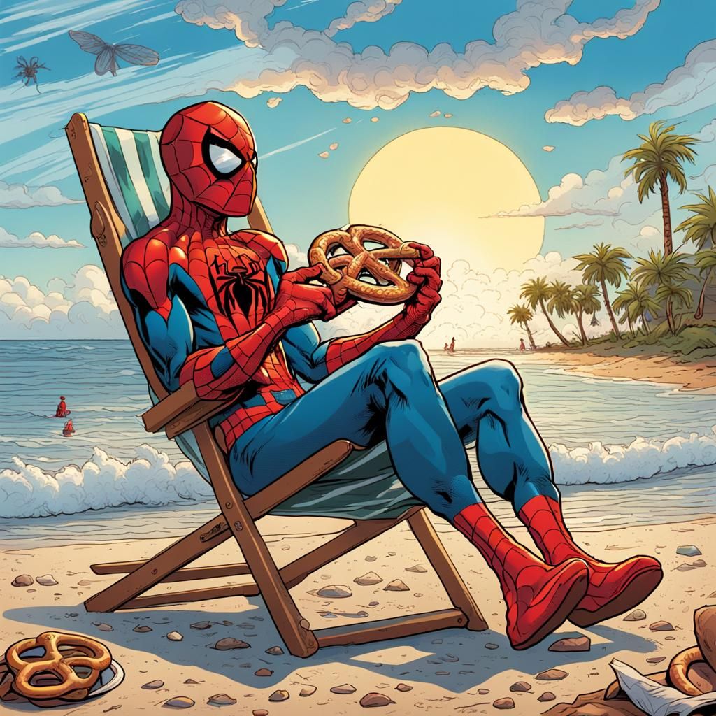 Spider-Man Relaxes on the Beach: Comic Book Art