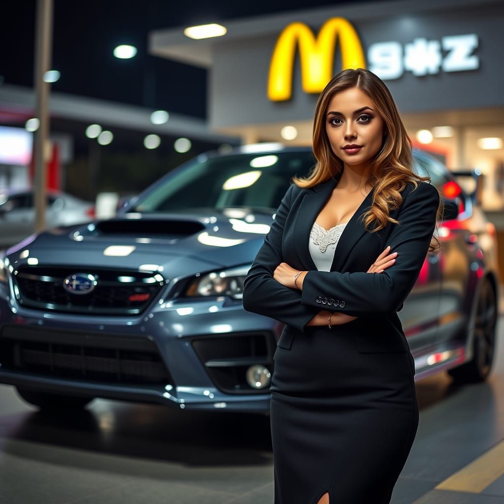 Dark Grey 2013 WRX Impreza with Elegant Businesswoman