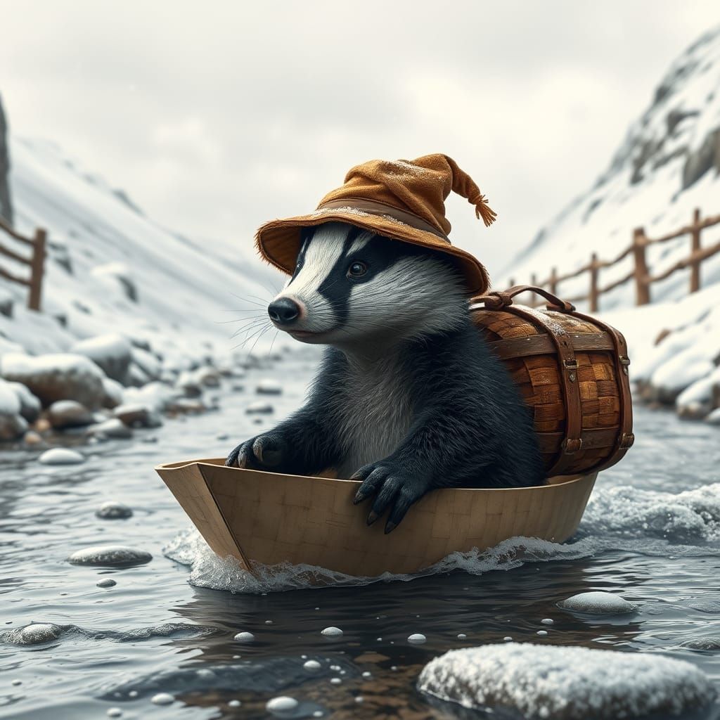 Adventurous Badger Sails Snowy River in Paper Boat