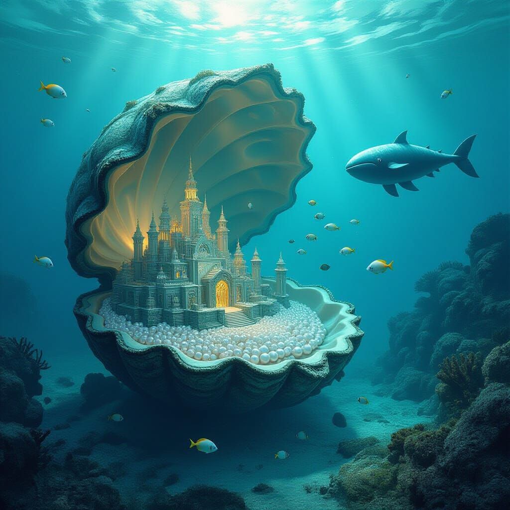 Pearl City in Open Shell: Underwater Charcoal Drawing