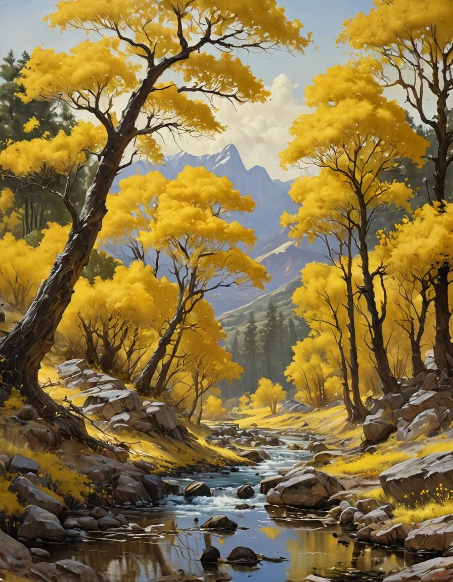 Golden Landscape Oil Painting