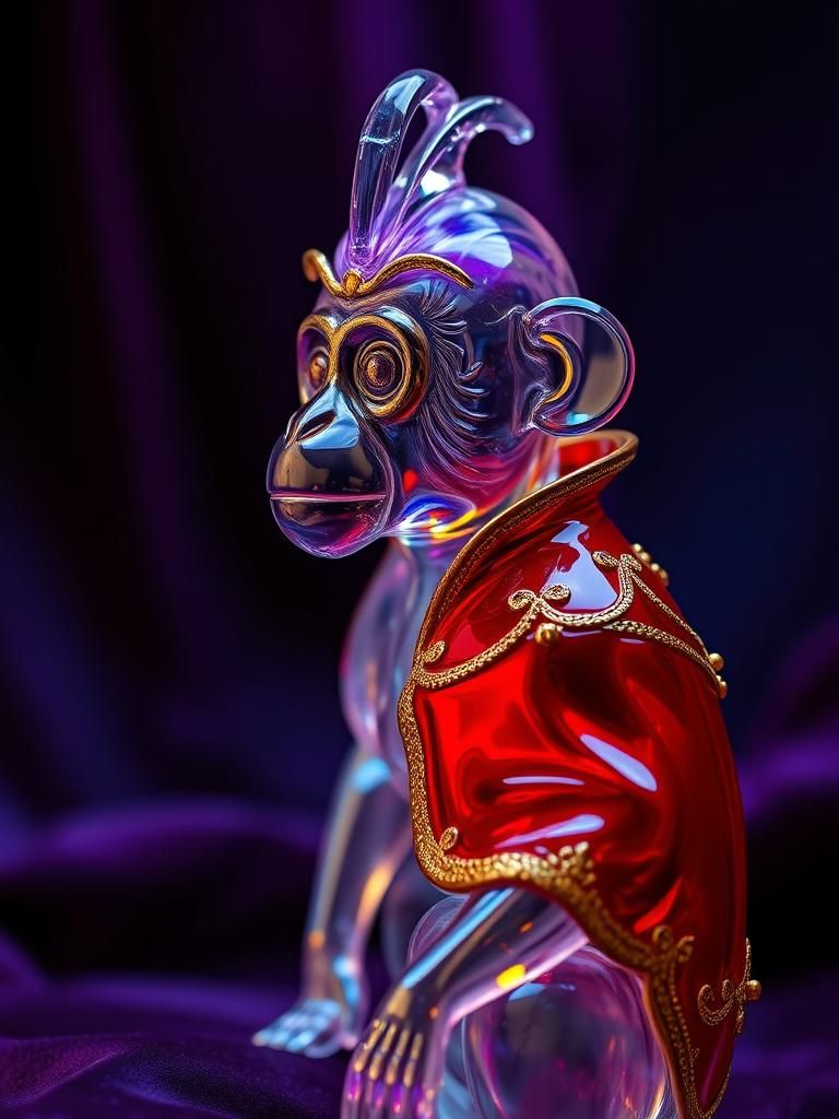 Enamel Monkey in Scarlet Coat, Fantasy Art