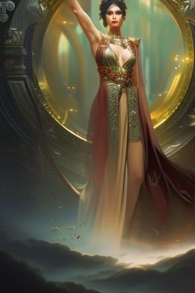 Elaborate Goddess Portrait in Art Nouveau Style