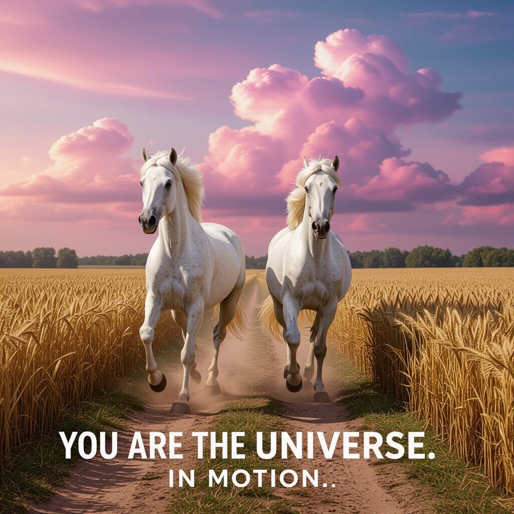 Hyperrealistic White Horses Galloping Through Wheat Fields