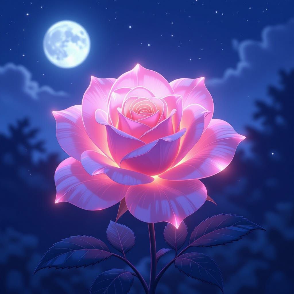 Quartz Rose Shines in Moonlight: Cel-Shaded Anime Art