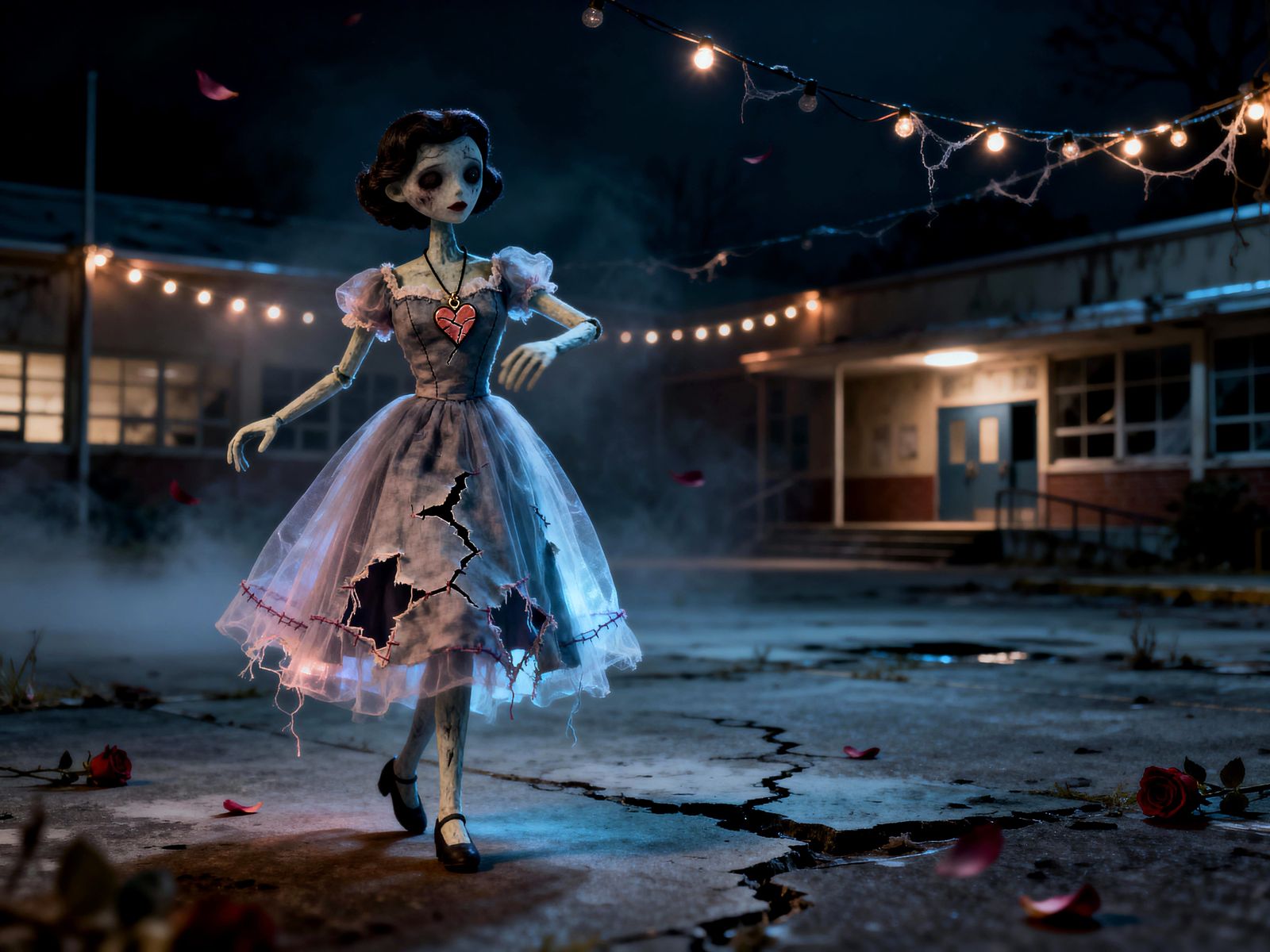 Undead Prom Dancer in Abandoned Courtyard