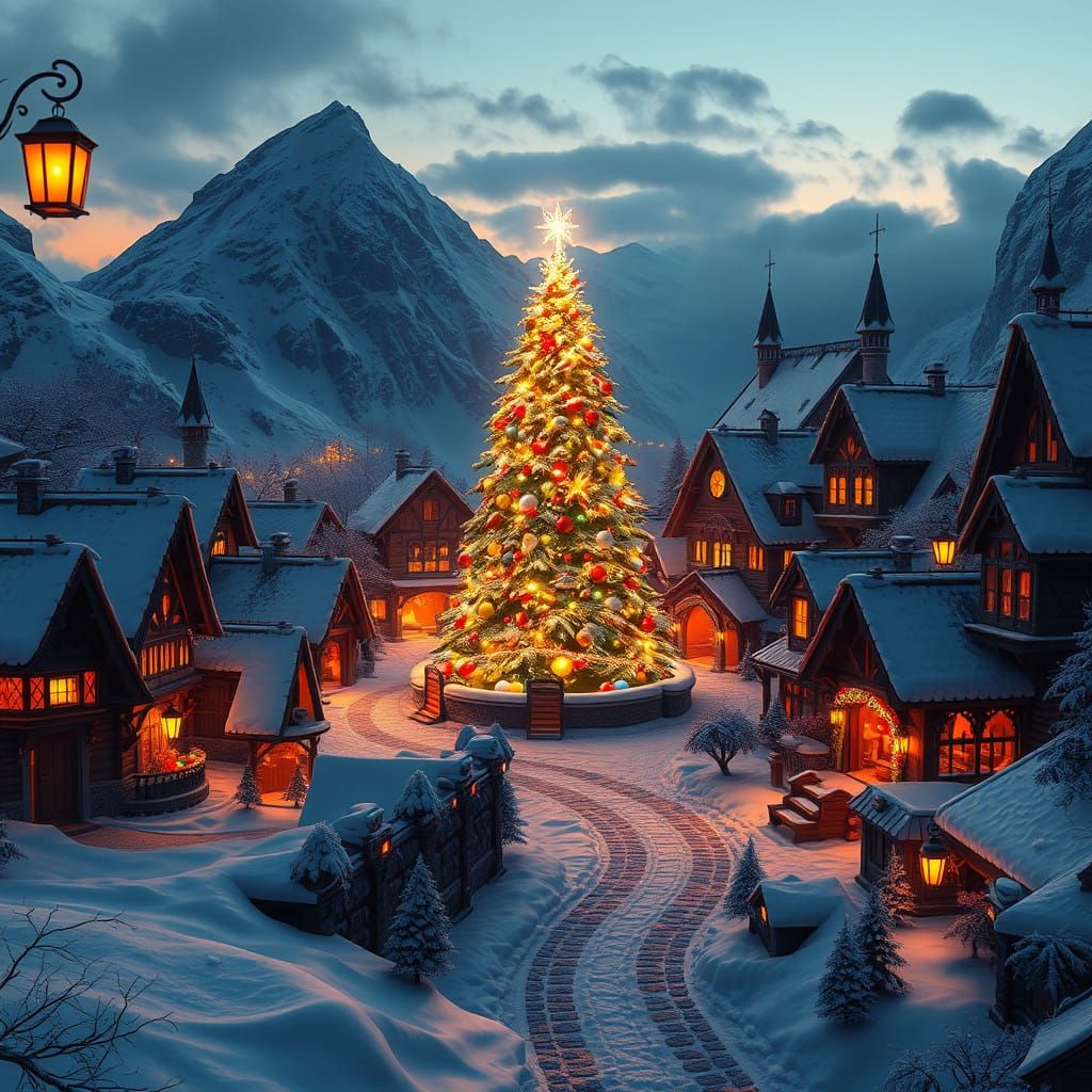 Fantasy Christmas Village at Dusk
