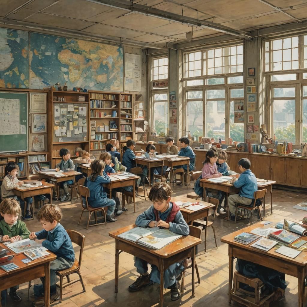 Kindergarten Class in Classic Painting Style