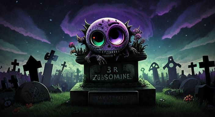 Psychedelic Chibi Zombie in Graveyard, 3D Render