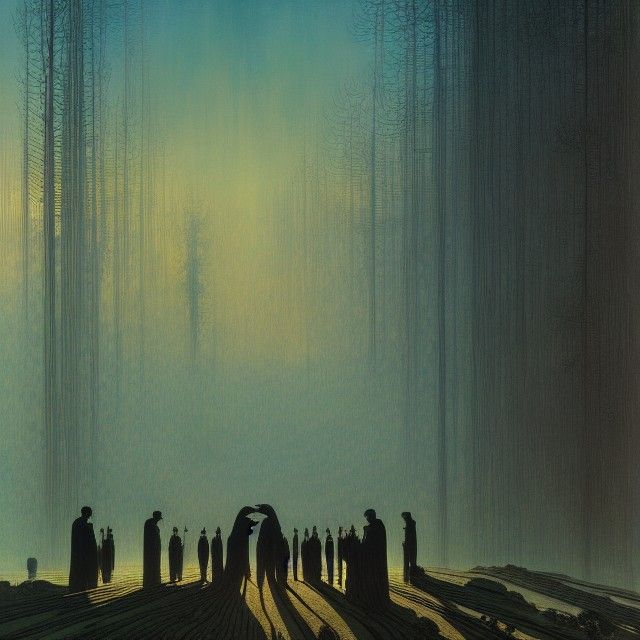 Sad Men Gathering: Surrealist Digital Illustration