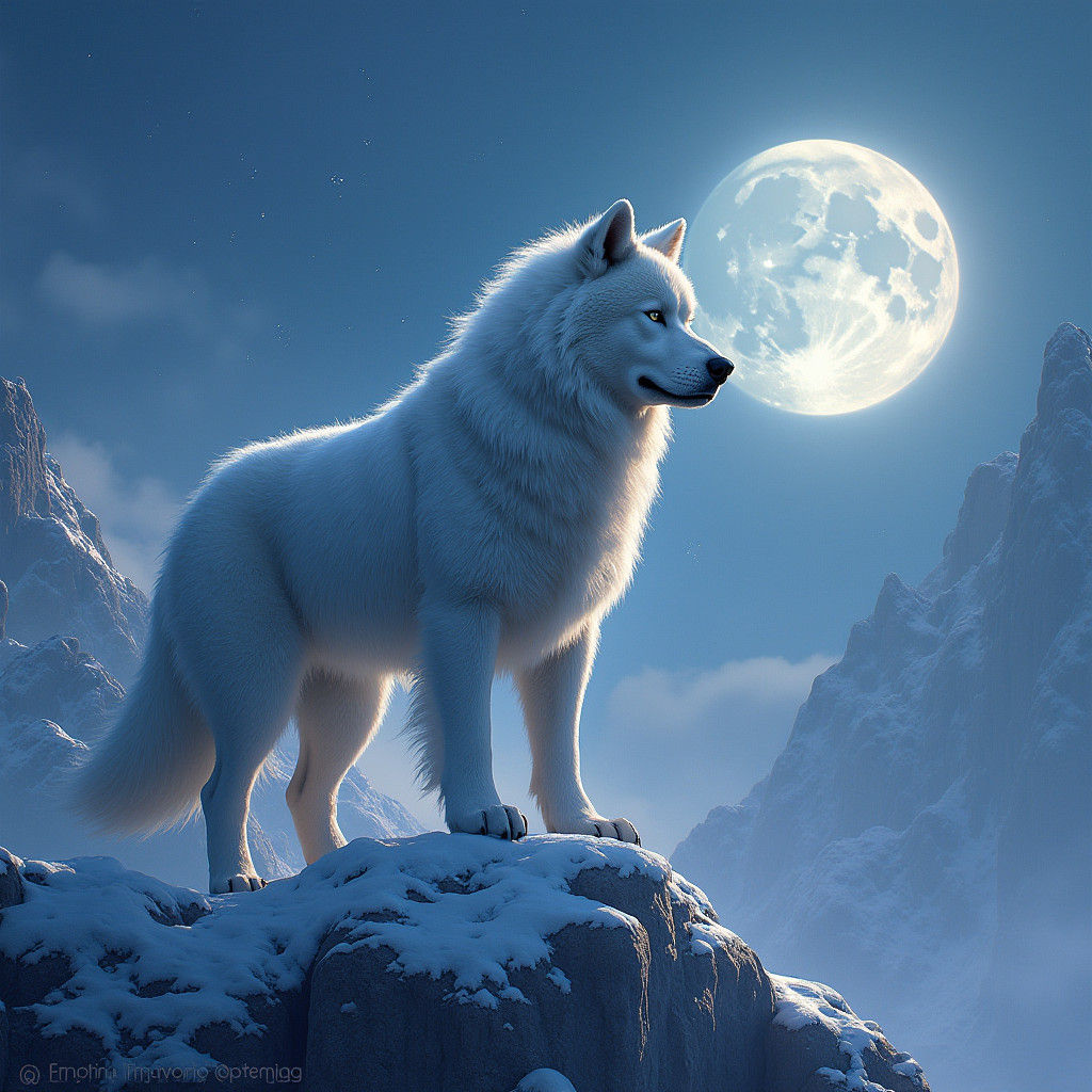 Fenrir as Great Pyrenees on Snowy Mountain