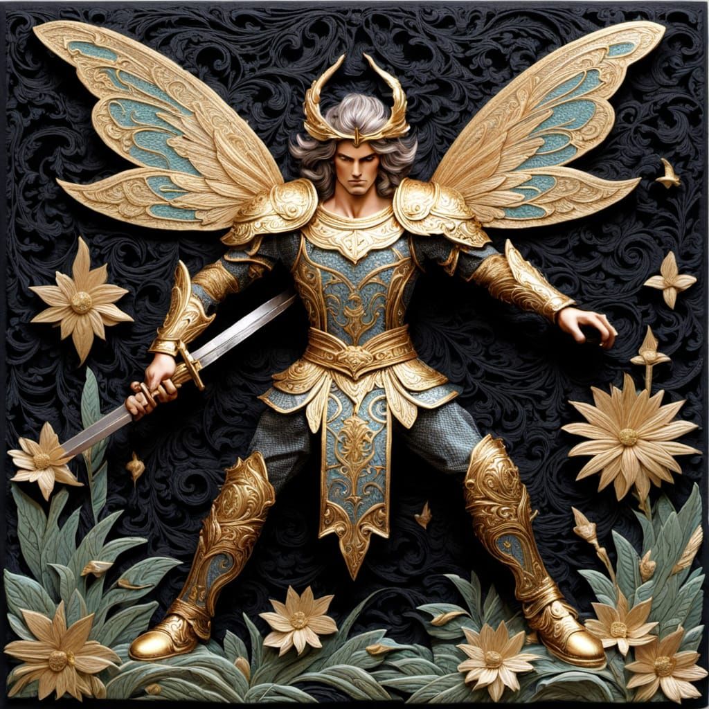 A handsome warrior fairy prince with metallic accents 3D pag...