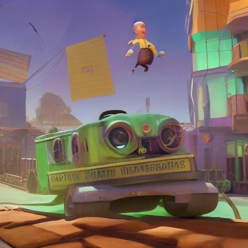 Baby on Skateboard in Pixar Style