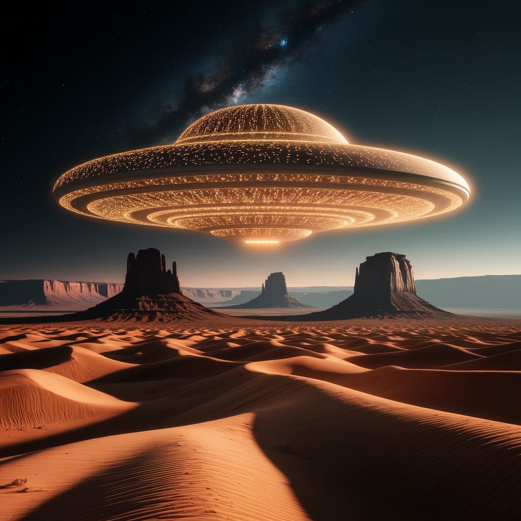 Bioluminescent UFO Over Desert Landscape