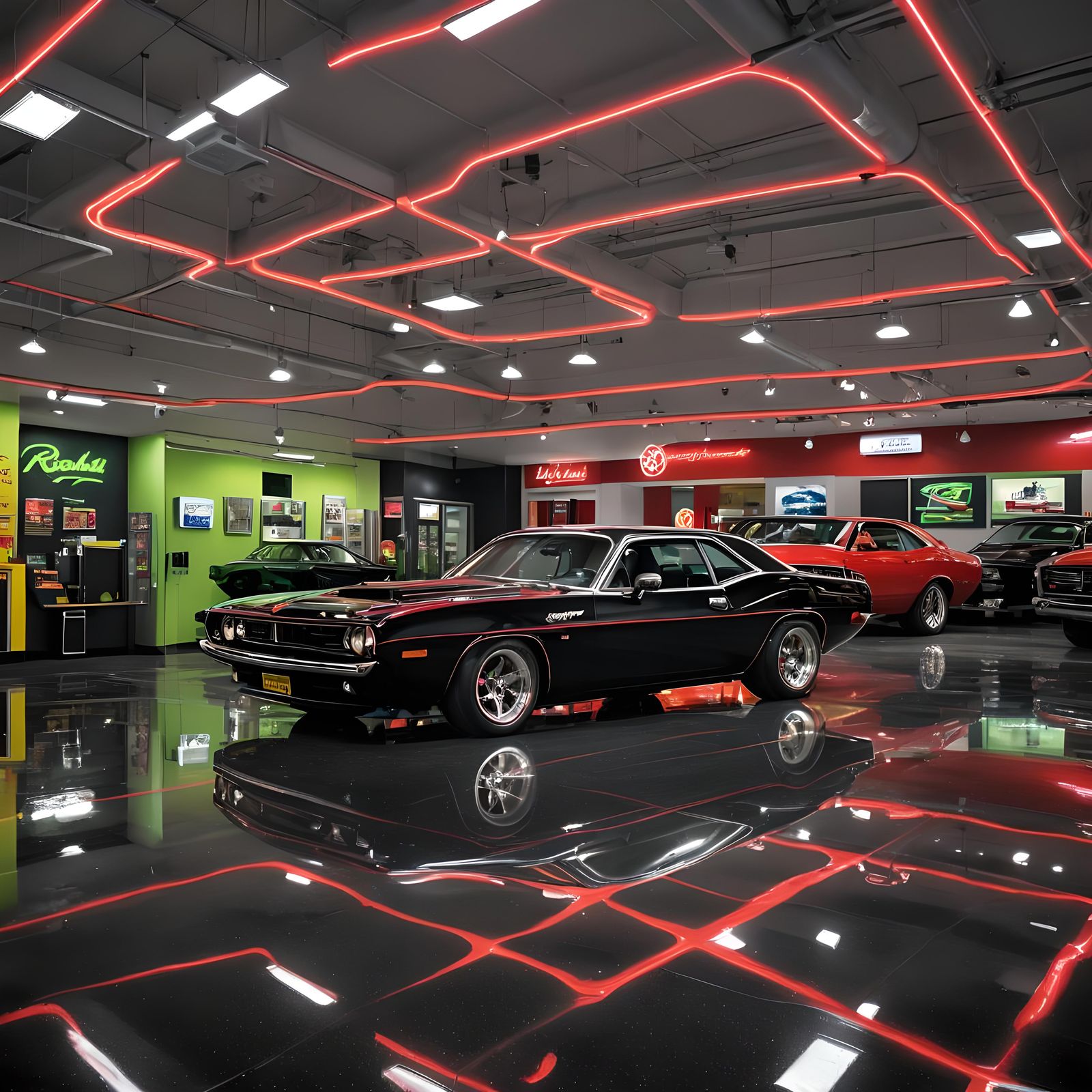 Red and Black Muscle Car in 80s Style