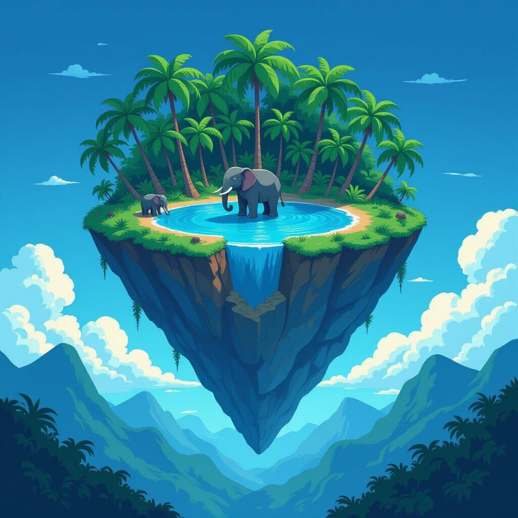 Floating Island Jungle Scene in Anime Style