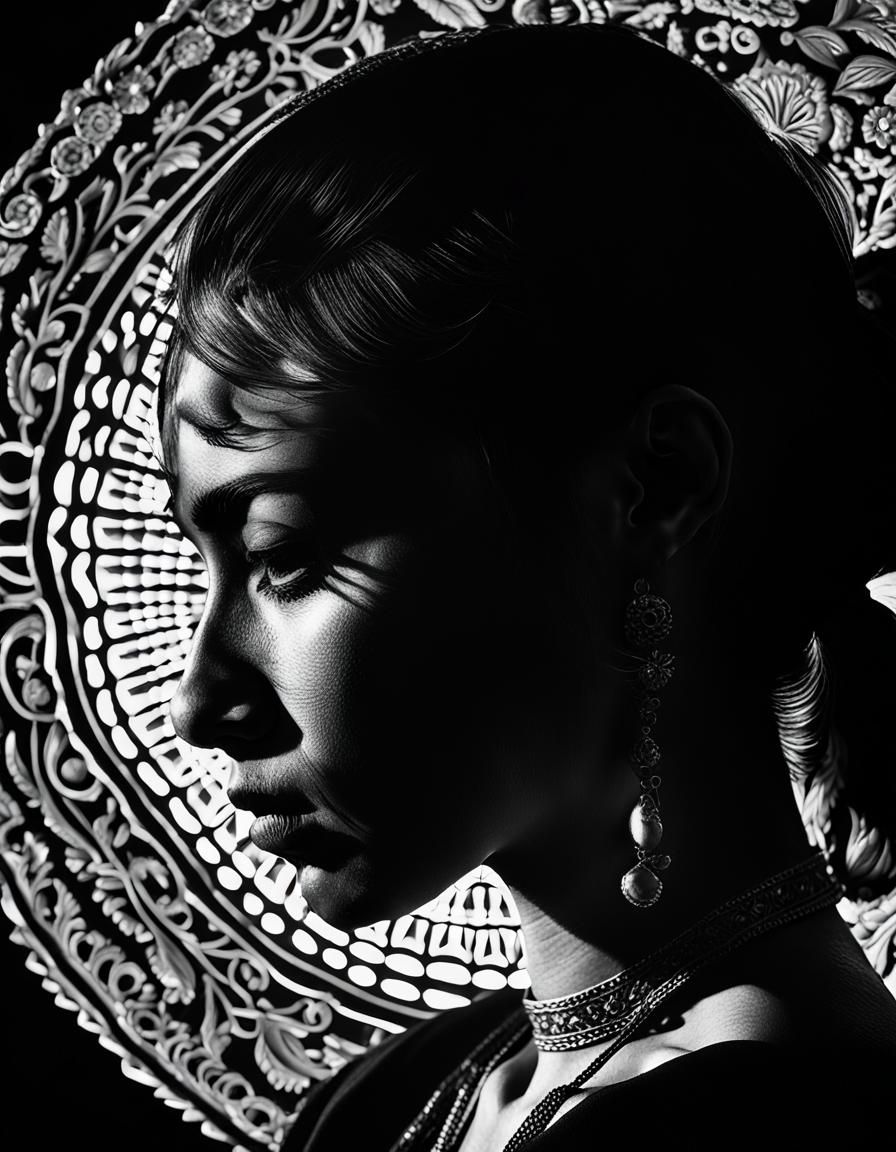 Silhouette of Mexican Woman in Black and White