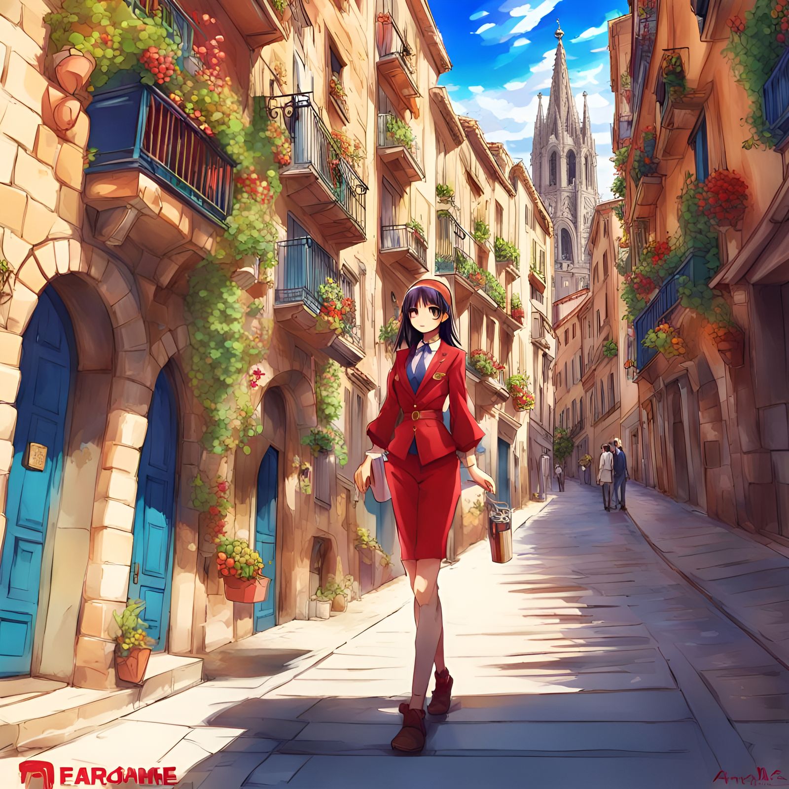 Marina's Vibrant Journey Through Spain: An Anime Art