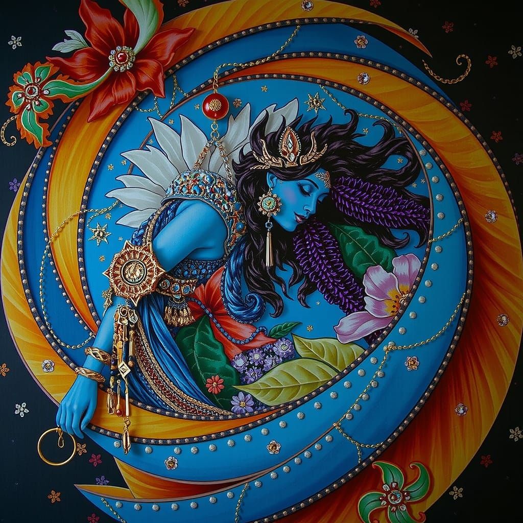 Vibrant Psychedelic Garden with Cosmic Mystery