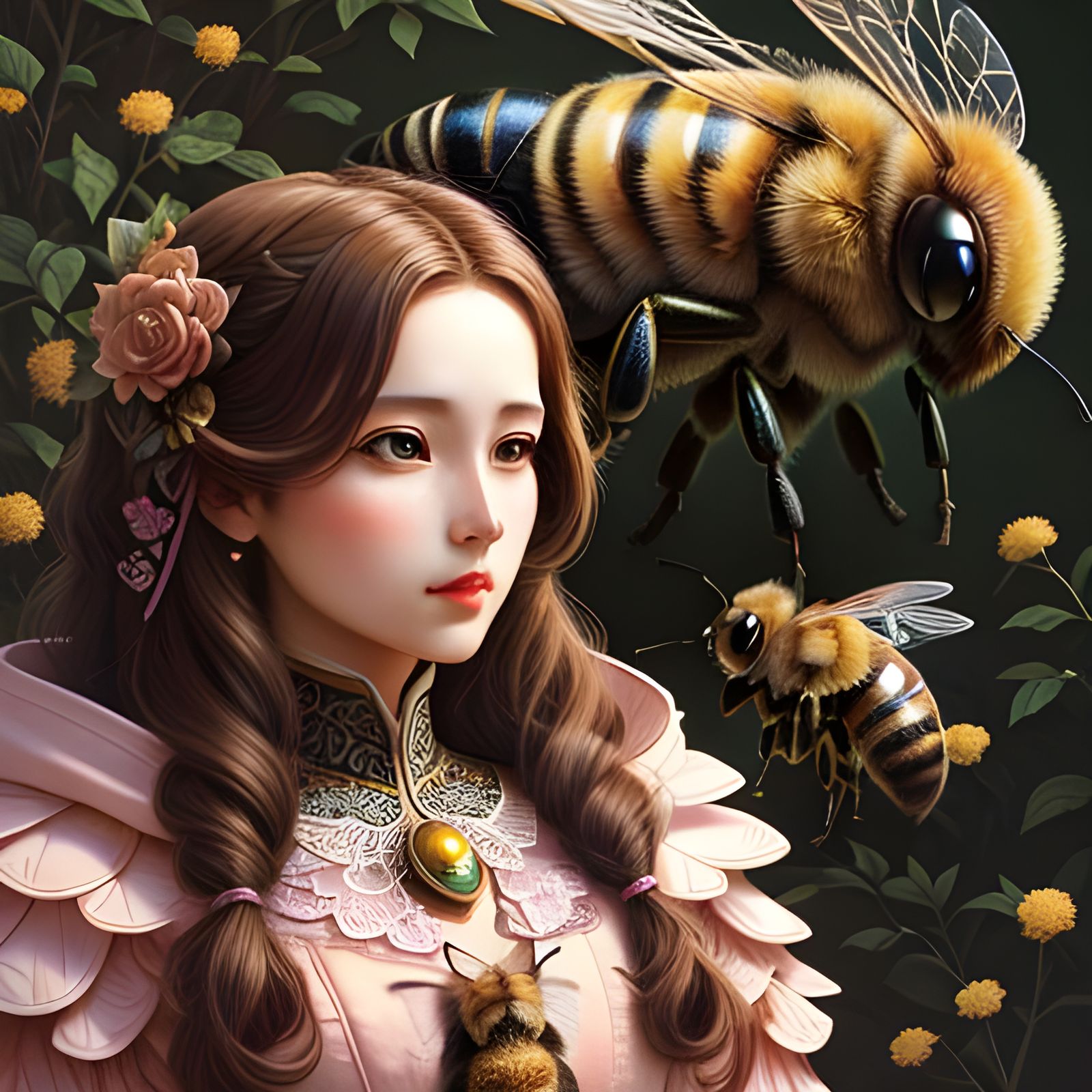 Detailed Honeybee Daughter in Surreal Pop Art Style