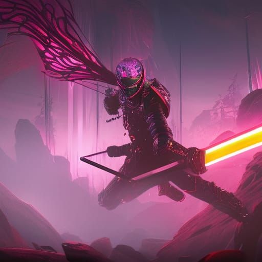 Neon-Edged Katana: Detailed Fantasy Concept Art