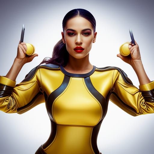 Futuristic Arabian Woman in Yellow Latex Dress