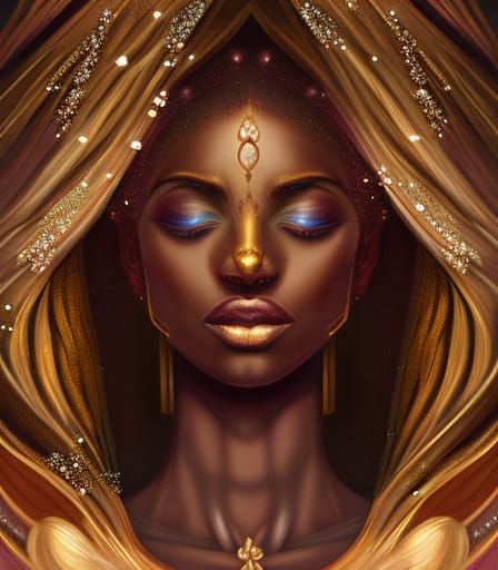 Glittering Dark Goddess Digital Oil Painting