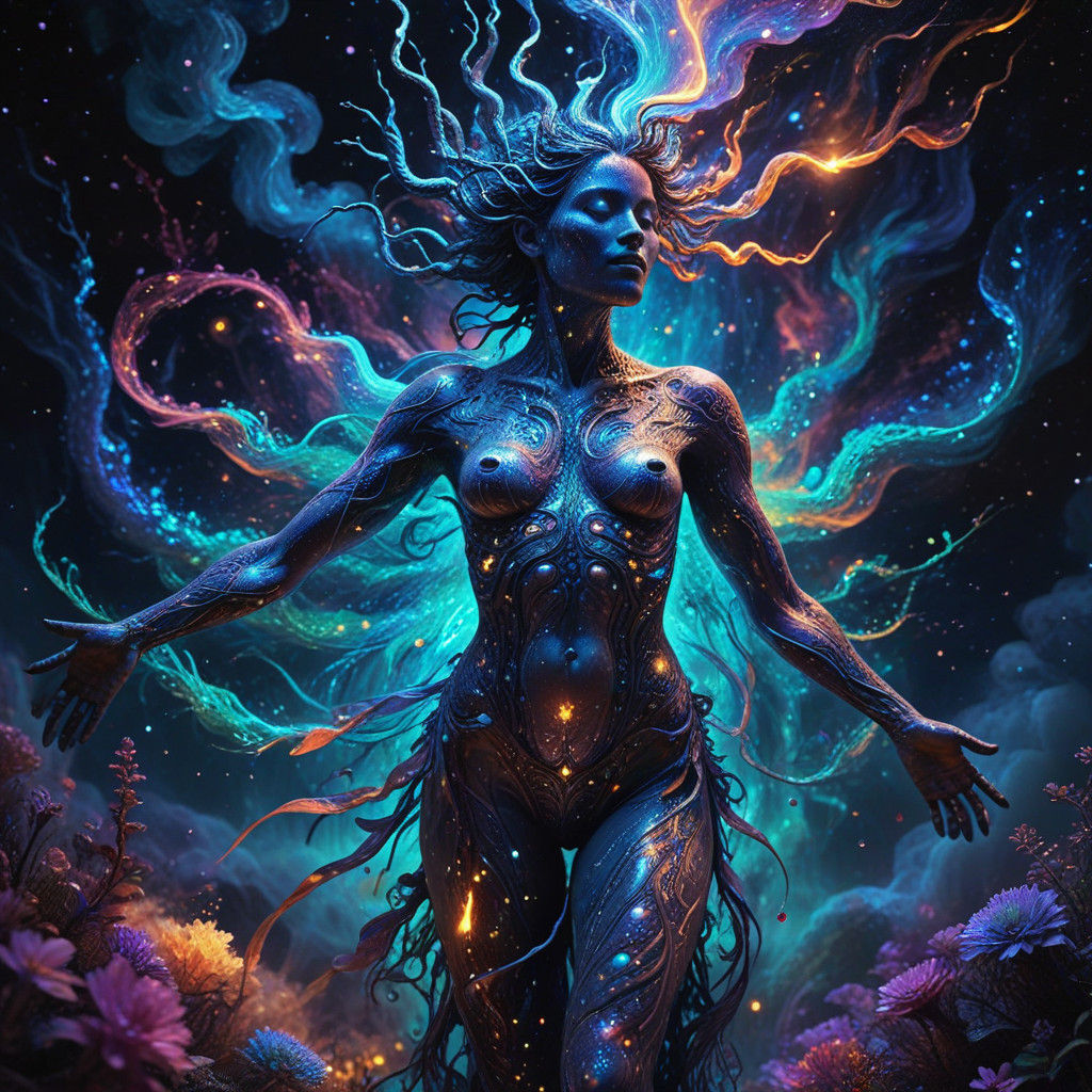 Shamanic Astral Ascension in Vibrant Cosmic Colors