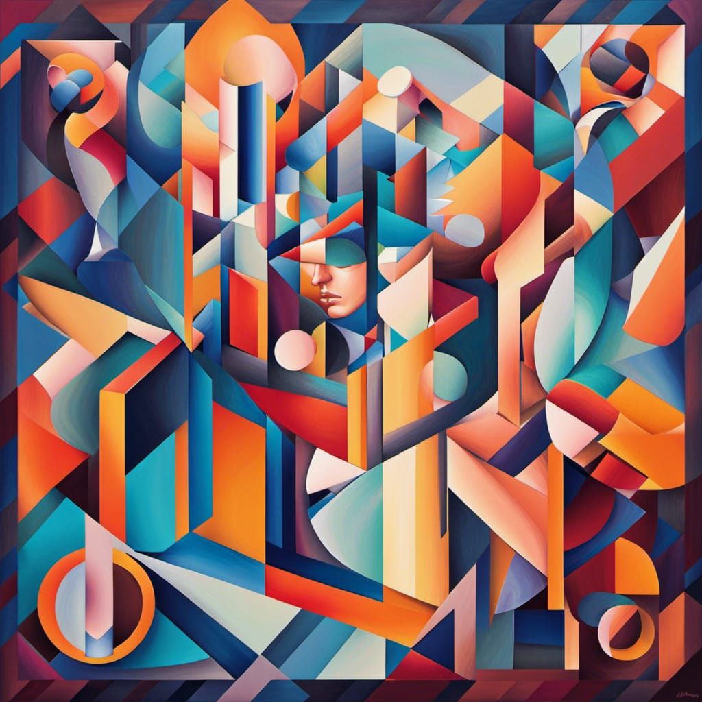 Geometric Cubist Dreamscape in Art Deco Style