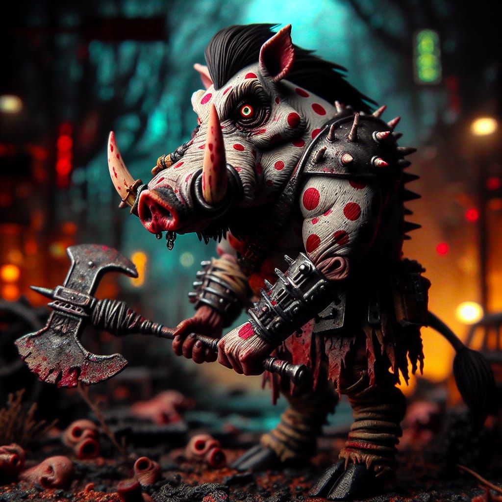 Demonic Warthog with Battle Axe in Wasteland Forest