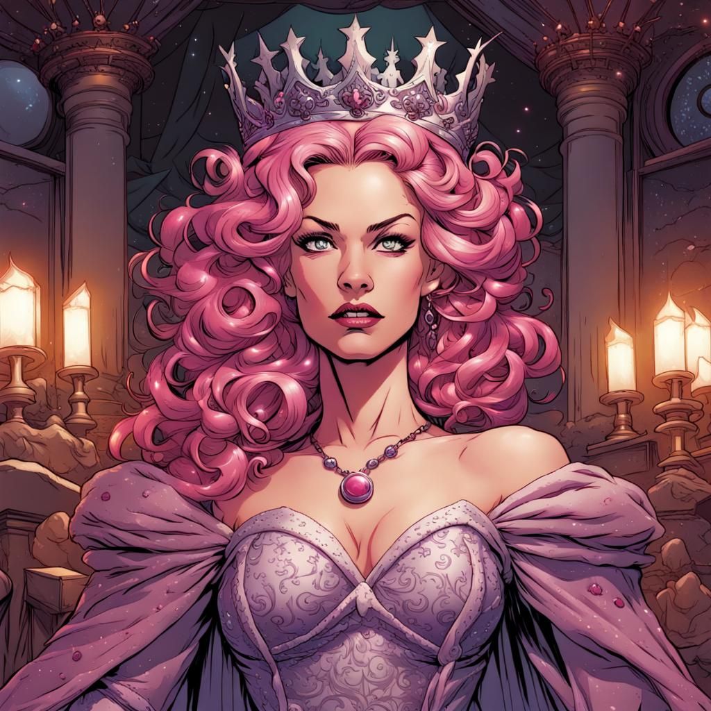 Pink-Haired Queen in Christmas Gown: Comic Book Art