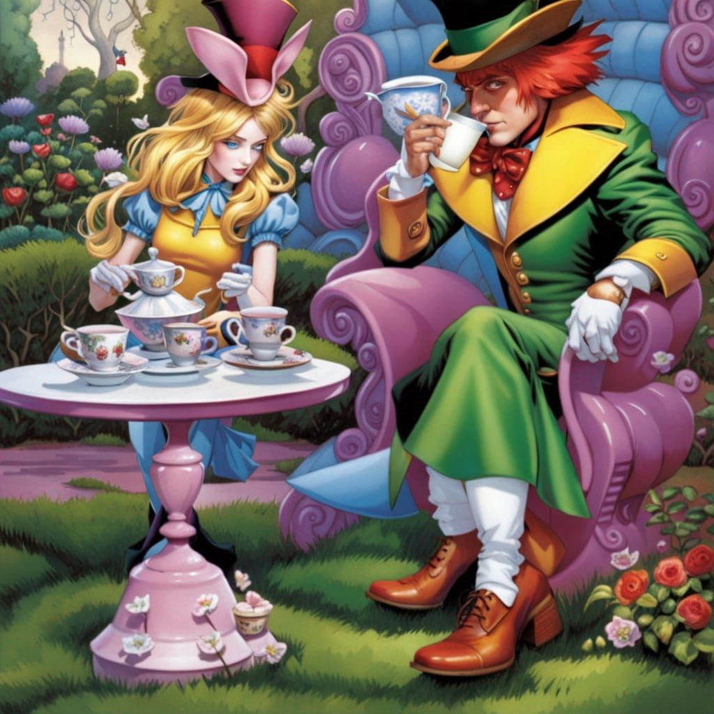 Alice and the Mad Hatter have tea