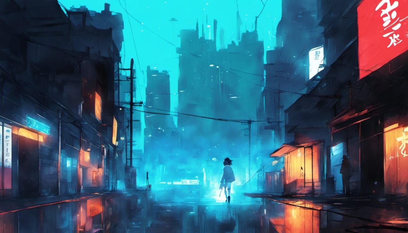 Futuristic Cityscape Alleyway in Anime Style